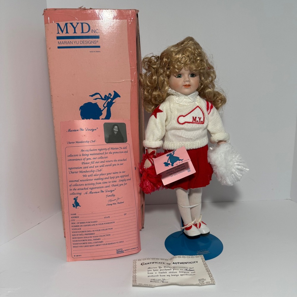Marian Yu Designs‎ Cheerleader Porcelain Doll Limited Edition 1988 Vintage